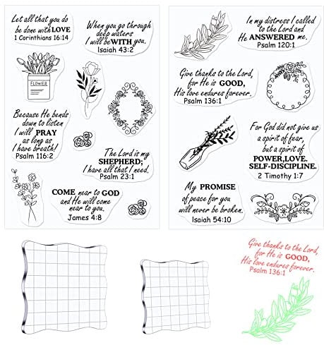 Stempelblöcke mit Bibelvers aus Acryl, Set enthält 2 Stempelblöcke, Acryl-Stempelblock, 2 transparente Silikon-Stempel, Gummidichtung für DIY, Scrapbooking, Kartenherstellung
