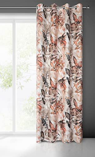 Eurofirany Adeline Vorhang Botanisch Blätter Muster mit Ösen Mikrofaservorhang 1 STK. Modern, Elegant, für Schlafzimmer, Wohnzimmer, Kinderzimmer, 140x250cm, Weiß und Ziegelrot