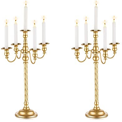 Inweder Kandelaber Kerzenständer Hochzeits Bodenkandelaber: 2 Stück Gold 5-Armiger Kandelaber 57cm Hohe Metall Kerzenhalter Vintage für Weihnachten Tischdekoration Veranstaltungen Zeremonie Empfang