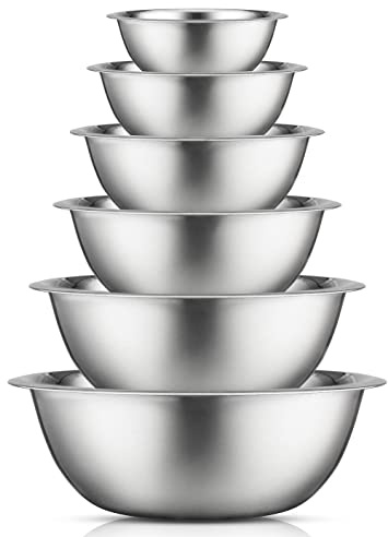 JoyJolt Stainless Steel Mixing Bowl Set - 6 Piece Nesting Bowls, 5qt to 0.5qt, Ideal for Kitchen, Cooking, Baking and Storage