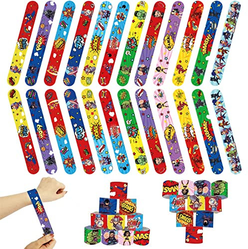 POPOYU Schnapparmband Kinder,24 Stück Armband Geburtstagsdeko Slap Armbänder Klatscharmband Wristband für Mitgebsel Kinder Geburtstagsgeschenke Fillers Classroom Gifts Prizes