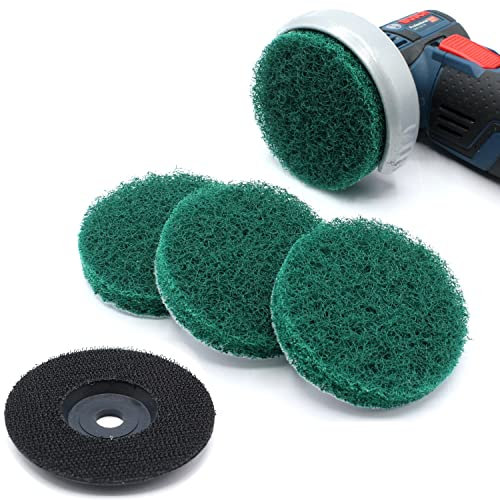 Set 4x Reinigungsscheibe + 1x Schleifteller Poliervlies Schleifvlies Schleifscheiben 76 x 10 mm Reinigungsvlies für Bosch GWS 76 10,8-12V Akku Winkelschleifer (Grün = Korn 240 + Teller)