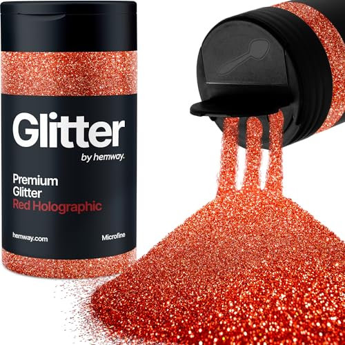 Hemway Premium Glitter Shaker - Red Holographic | Microfine Metallic Flake Sequins for Resin & Epoxy Crafts | Craft Supplies for Tumblers, Festival, Hair, Face, Body, Eye & Nail Art | 125 g