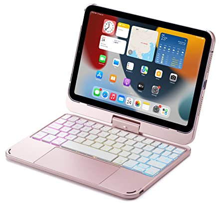 QYiiD Custodia per tastiera magnetica per iPad Mini 6a generazione con rotazione a 360 gradi, touchpad 7 colori, tastiera retroilluminata girevole, sottile folio per iPad Mini 6 2021 (8,3 pollici),