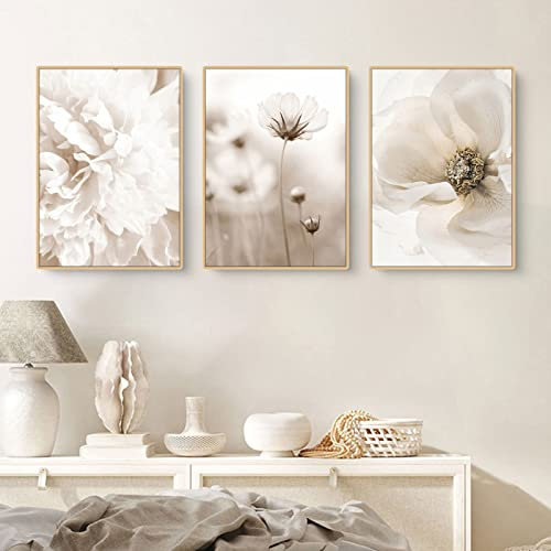 Sarah Duke 3er Poster Set Beige Wandbilder Moderne Wandbilder Boho Pampasgras Poster Vintage Leinwandbilder Wandposter Wohnzimmer Bilder Ohne Rahmen (40x50 cm)