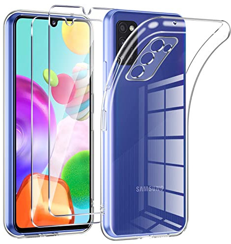 Phoona für Samsung Galaxy A41 Hülle,mit 2 Stück Schutzfolie,Transparente Sanft TPU Handyhülle für Samsung A41,Anti-Drop, Anti-Scratch und Kein Vergilben,Ultra Dünn