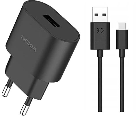 18W 3A Schnellladegerät Netzeil Schnellladeadapter AD-18WE für Original Nokia Smatphones Handys mit USB C Ladakabel, Datenkabel