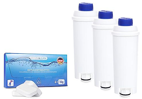 Seltino - Spitze Ellipse Wasserfilter Ersatz für DeLonghi SER3017 DLSC002 - Kaffeemaschinen-Reinigungsset - 3x Wasserfilter und 1x Entkalkungstabletten