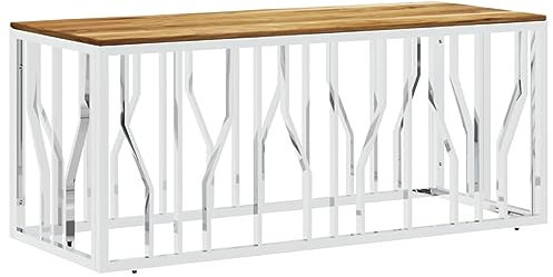 vidaXL Couchtisch, Beistelltisch mit viel Platz für Snacks Getränke, Sofatisch für Wohnzimmer, Tisch Kaffeetisch Telefontisch, Silbern Edelstahl Massivholz Akazie