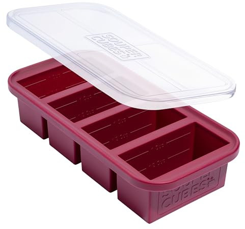 Souper Cubes 1 Cup Silicone Freezer Tray with Lid - Easy Meal Prep Container and Kitchen Storage Solution - Silicone Molds for Soup and Food Storage - Cranberry - 1-Pack