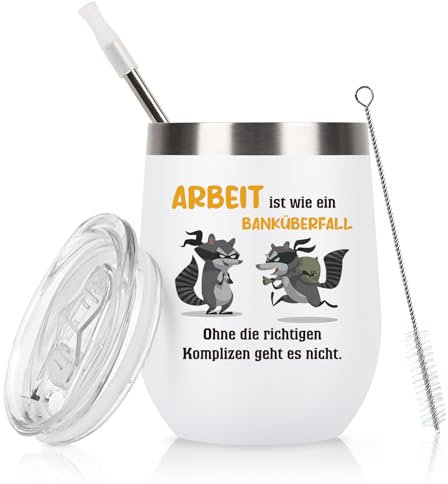 Livole Lustige Weihnachtsgeschenke für Kollegen, Kollegin, Abschiedsgeschenk Kollegen Jobwechsel, Geschenk Kollegin, Lustig Tasse mit Deckel und Strohhalm, 600ml Edelstahl Kaffeebecher to go, Weiß