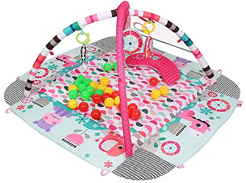 Baby Spieldecke,Spielbogen Baby,Krabbeldecke Baby Rutschfest，Babyspielmatte mit Spielbogen Abnehmbarem Spielzeug+Kleiner Bälle (Rosa/A1)