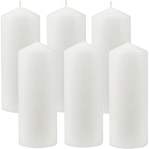 HS Candle Wachskerzen (6er Pack) Weiß Stumpenkerzen Ø6cm x 13,5cm - Kerze in vielen Farben, Lange Brenndauer - Hergestellt in EU - Kerzen Blockkerzen