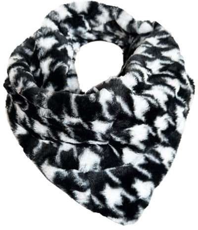 J26 Karo und Hahnentritt warmer Winter LOOP Schal Fleece Schlauchschal Rundschal kuschelig (Hahnenschnitt Schwarz)