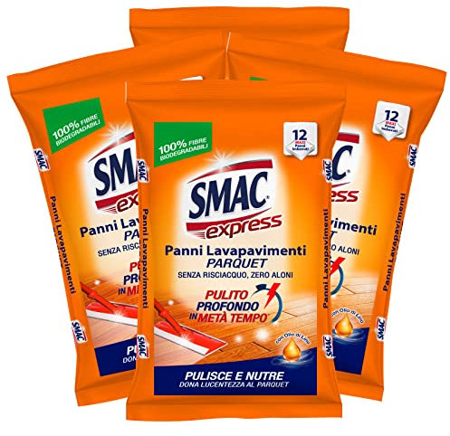 Smac Express Panni Lavapavimenti Detergenti per Parquet Imbevuti U ltra Resistenti Pulisce e Nutre con Olio di Lino - 48 Panni