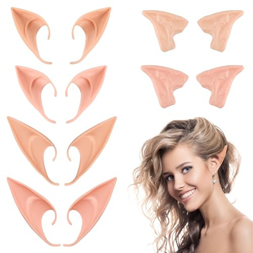 FainFun 6 Paar Elfenohren, Elfenohren Erwachsene Set, Elfenohren Kinder, Elf Ears Latex für Cosplay, Maskerade, Halloween, Karneval, Partydekorationen (Hautfarbe + Rosa)