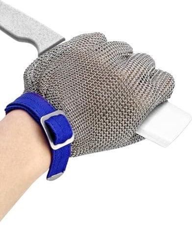 QWORK® Kettenhandschuh Metzger Arbeitshandschuh Herren Damen Schnittschutzhandschuhe aus 316L Edelstahl für Küche Fleisch Schneiden, Holzschnitzen und Garten (L, 1stk)