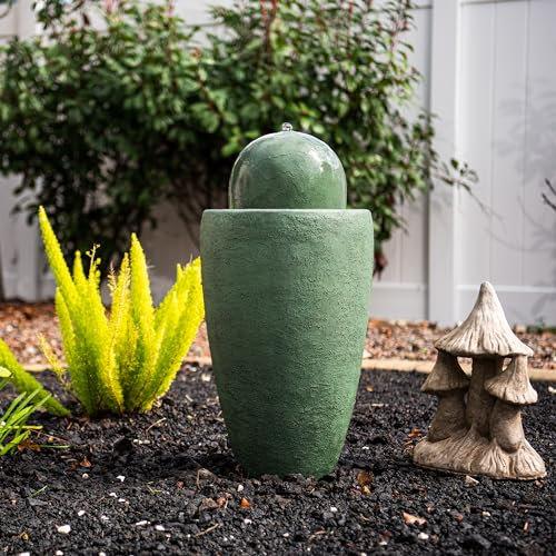 XBrand - Fuente de Agua Redonda de 26 Pulgadas de Ancho para Interiores y Exteriores con Textura de Piedra Moderna con Luces LED, decoración de Fuente de Agua de Bola, Fuente de Esfera de jardín,