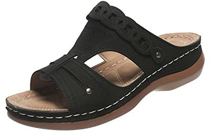 Sandales Claquettes Orthopédique Femme Été Pantoufles Rétro Compensé Claquette Épaisse Chaussons à Soutien Plantaire Confort Anti-dérapant Pantoufle Sandale de Marche Nu Pieds Piscine, Plage Voyages