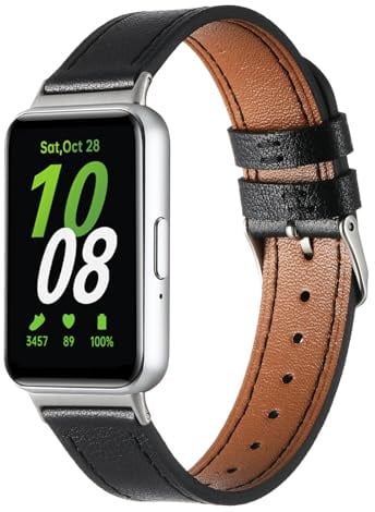 Correa de cuero de repuesto para Galaxy Fit 3, correa deportiva de cuero compatible con Samsung Galaxy FIT 3 SM-R390 Smartwatch, pulsera ajustable para Galaxy FIT 3, mujeres y hombres (negro)