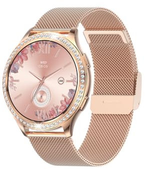 EKO ! Montre Connectée Appel Bluetooth Hope, Smartwatch, Montre Sport, Podomètre, Écran 1,32 HD, Moniteur Sommeil Cardiofréquencemètre SpO2 (Or Rose (Bracelet milanais))