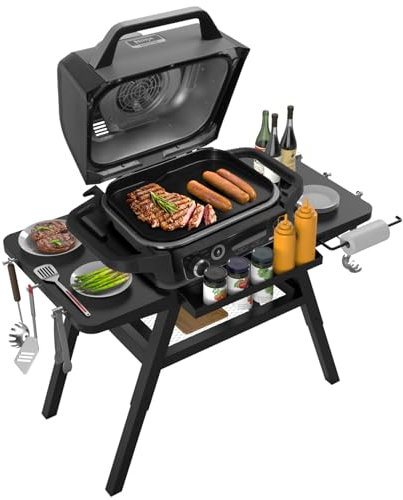 WEBROIL Ständer für Ninja Woodfire Outdoor-Grill, tragbarer verstellbarer Wagen-Tisch für Ninja XSKUNSTAND OG700 OG800 OG900 OO101 Serie Smoker Pizzaofen Zubehör mit Ablagen, Schwarz