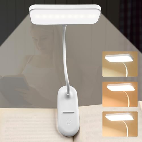 Oulesvte Luz de Lectura USB Recargable - 3 Colores, Atenuación Continua, 360° Flexible Con Clip - LED Para Lectores Noche, Tablet, Estudio, Libro, Viaje