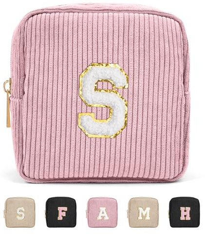 Personalisierte Letter Kleine Make up Tasche MAGEFY Cord Kosmetiktasche Mini Schminktasche für Frauen Reise Makeup Tasche for Gift, Rosa-S