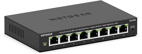 NETGEAR 8-Port Gigabit Ethernet Easy Smart Managed Essentials Switch (GS308E) - Desktop or Wall Mount, Home Network Hub, Office Ethernet Splitter, Silent Operation