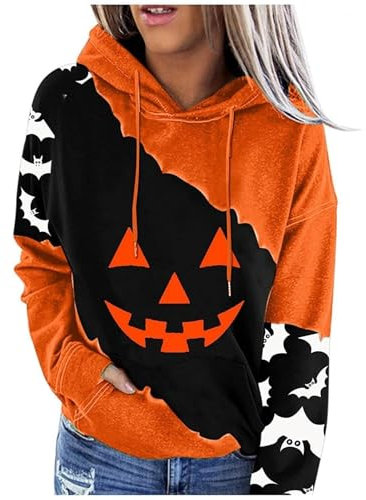 AMDOLE Halloween Maske Halloween-Sweatshirt für Damen 2024, Halloween, gruseliger, Grafikdruck, langärmelige Hoodies, lässige Pullover-Tops Schwarzer Kapuzenpullover (Black, S)