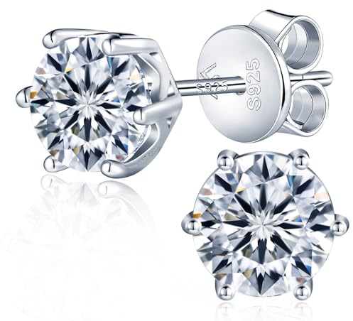 MICMIF 1 Karat / 2 Karat Moissanite Ohrringe für Damen Herren 925 Sterling Sliber Moissanit Diamant Ohrstecker (VVS1 D Farbe GRA Zertifikat), Ohrringe Stecker Hypoallergen 5/6,5 mm
