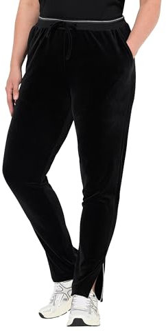 Ulla Popken Damen große Größen Übergrößen Plus Size Samt-Jogginghose, Glitzer-Piping, Elastikbund, Taschen schwarz 54+ 834652100-54+