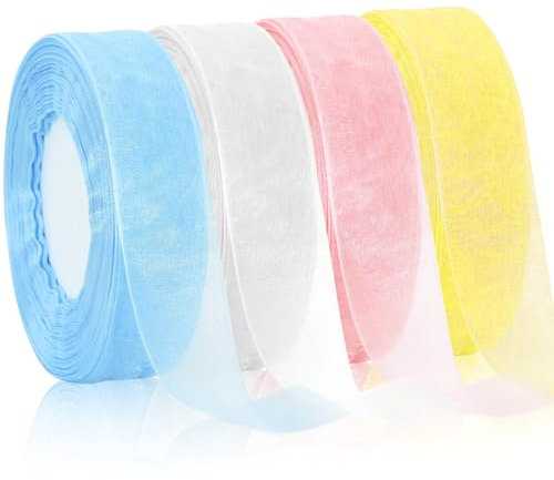 Vipuikos 4 Rollen Organzaband, Geschenkband Weiss 20 mm x 45 m, 4 Farben Schleifenband Chiffon Weihnachten Set, Transparente Romantik, Schleifenbänder Bunt für Basteln, Hochzeit, Dekoratives, Party