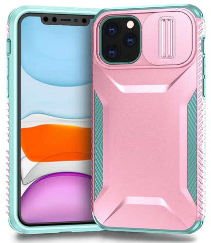 Yerebel Hülle für iPhone 11 Pro Handyhülle Kameraschutz mit Slide Camera, Schutz in Militärqualität Stoßfest rutschfest Schutzhülle für iPhone 11 Pro PC Pink