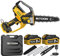 BITOON 8 Inch Mini Chainsaw with 2PCS 3.0Ah Battery and Charger, Auto-Oiler, Brushless Cordless 8-Inch and 6-Inch 2-in-1 Pruning Chain Saw, Portable Electric Chainsaw for Cutting Wood, Branches Yellow