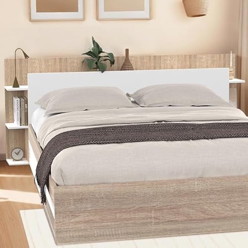 IDMarket - Tête de lit sur Pied CIRI pour lit 140 et 160 cm avec rangements Blanc et Bois