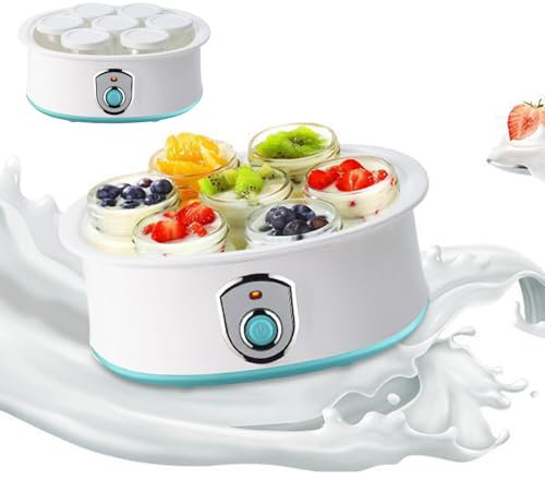VoOqo Fully Automatic Yogurt Maker, Yogurt Maker with with Constant Temperature Control/One Click Start/Easy Cleaningl with 7 X 180ML Glass Jars Lids, for Homemade Individual Yoghurt Pots