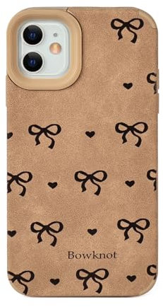 Reownest for iPhone 12/12 Pro Case Cute Bowknot Pattern Aesthetic Design for Women Girls Soft TPU Leather Bumper Phone Cover for iPhone 12/12 Pro -Brown Bow