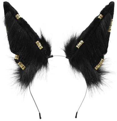 Blooshow Handgemachte Wolf Ohr Stirnband Fox Ohr Haarband Wolf Cosplay Requisiten (C Schwarz)