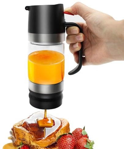 PinDaito Distributeur de Miel en Verre Anti-goutte, Pot de Miel de 300 ml Avec Poignée, Distributeur de Sirop, Distributeur de Miel Amovible en Verre, pour le Miel et le Sirop, la Sauce Soja, Noir