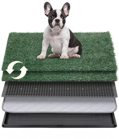 Petcozife Dog Grass Pee Pad with Tray, 76x51cm Large Toilet for Puppy Potty Training with 2pcs Artificial Grass, Reusable Indoor Dog Litter Tray for Balcony Apartment, Washable, Less Odor