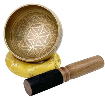 8,4 cm tibetische Klangschalen Set - Handgefertigt in Nepal - Blume des Lebens Design - für tiefe Meditation, Yoga, Stressabbau, Achtsamkeit und spirituelle Heilung