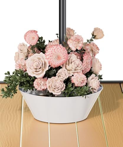Koutemie 2-in-1 Umbrella Planter for Patio Table & Pole, Half Round Flower Planters Pots with Umbrella Hole Fits Poles Up to 2” Diameter, PVC Post Planter Wrap Around Umbrella for Garden, White