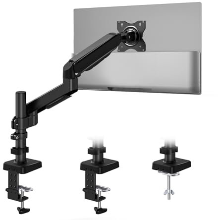 TVON Braccio Monitor Singolo Supporto Schermo 17-32 Molla a Gas Reg Altezza Fino a 9 Kg (20lbs) Inclinazione Giro Rotazione Montaggio su Banco Senza Strumenti VESA 75/100 mm