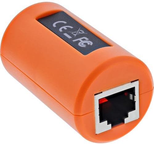 InLine Connettore RJ45 con protezione da sovratensione – 2 prese RJ45, Gigabit Ethernet, 8 diodi TVS, protezione POE, schermatura EMI/RFI, Plug & Play, 69990P