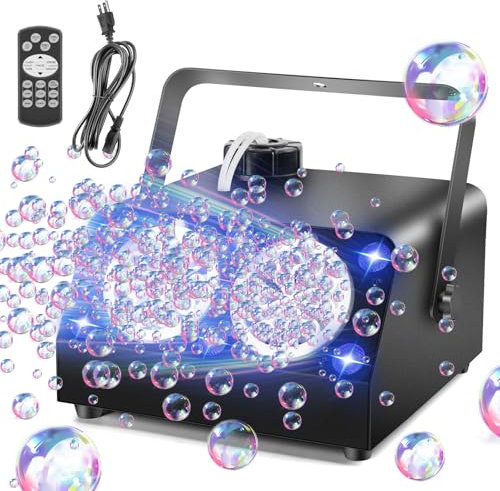 Katomi Macchina per bolle di sapone con telecomando, doppio soffiatore 100.000 bolle/min, luci a LED, alloggiamento in metallo, 1000 ml, soluzione bolla automatica per bambini, feste e matrimoni