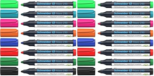 Schneider Maxx 290 Marker (für Whiteboards und Flipcharts, Rundspitze 2-3 mm Strichstärke, rückstandsfrei trocken abwischbar, hohe Qualität, kräftig und farbintensiv) Etui mit 8 Farben (Packung mit 2)