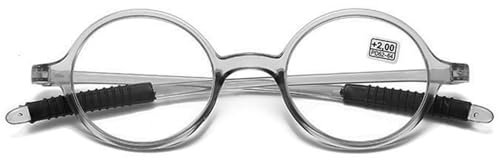 Lanomi Lesebrille Damen Herren Unisex Retro sehr Leicht Runde Sehhilfe Lesehilfe Kleine Vollrandbrille Nerd Brille Transparent Grau Lesebrillen 2.5
