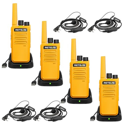 Retevis RT668 Walkie Talkie, PMR446 Walkie Talkie Profesional con Auriculares, Resistente a Caídas, VOX, USB-C, Portátil Radio al Adultos, Construcción, Industria (2 Pares)