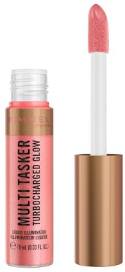 Rimmel Multi Tasker Turbocharged Glow, 002 Rosy Rebel, Liquid Face Illuminator, Light-Reflecting Pearls, Luminous, Healthy Glow, Vitamin C & E, Vegan Formula, 10ml